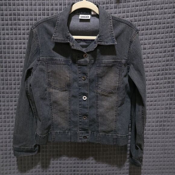 Y2K Denim Jacket Capris Set Sz8 Med Chico Design Grunge Flare Jean Stretch Waist - Picture 4 of 16